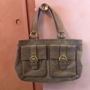 Boho Coach bag- tan suede shoulder bag